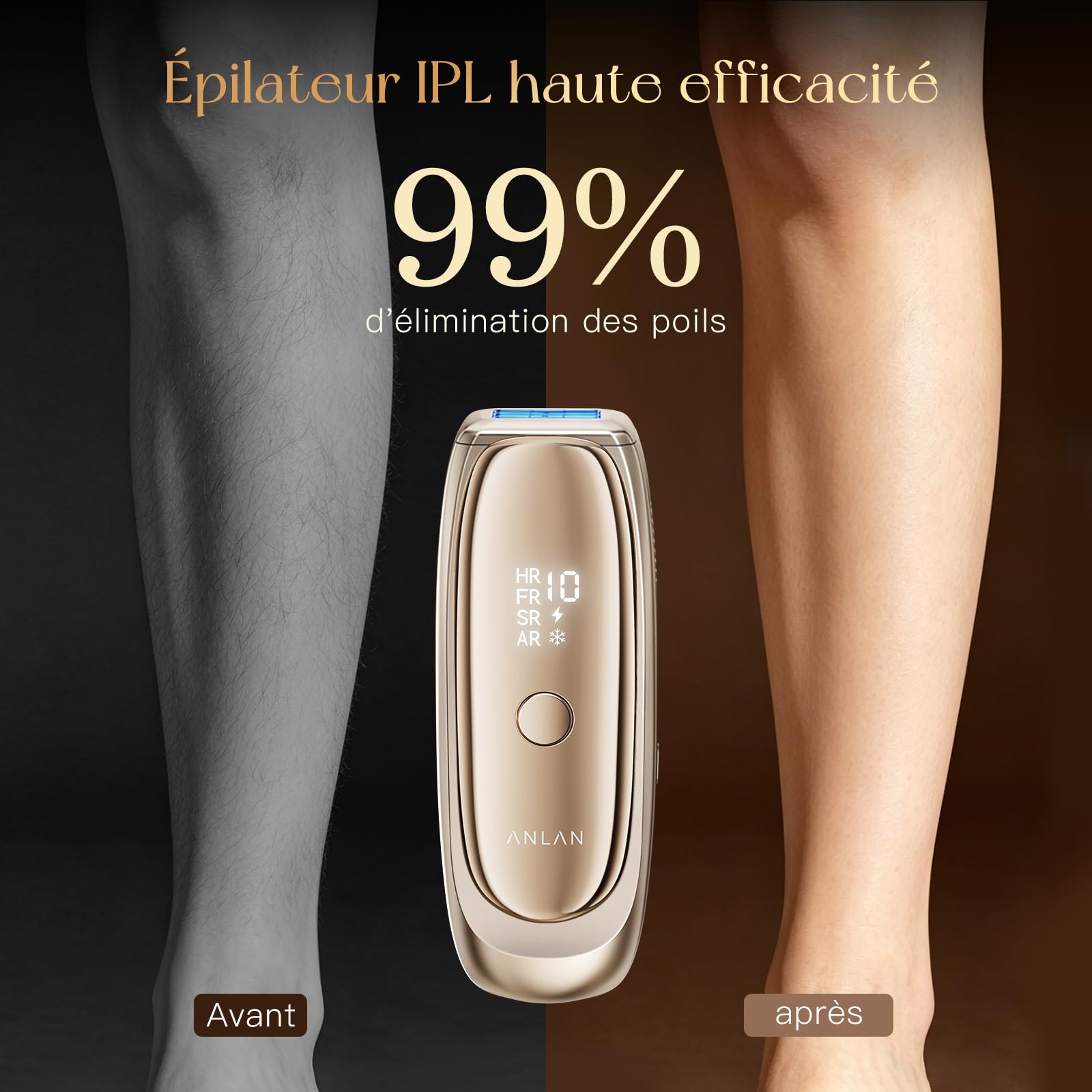ANLAN 26J Épilateur Lumière Pulsée avec Refroidissement Saphir Epilateur Laser 10 Niveaux et 4 Modes Lumiere Pulsee Epilation IPL pour Corps, Visage, Maillot – Femme & Homme
