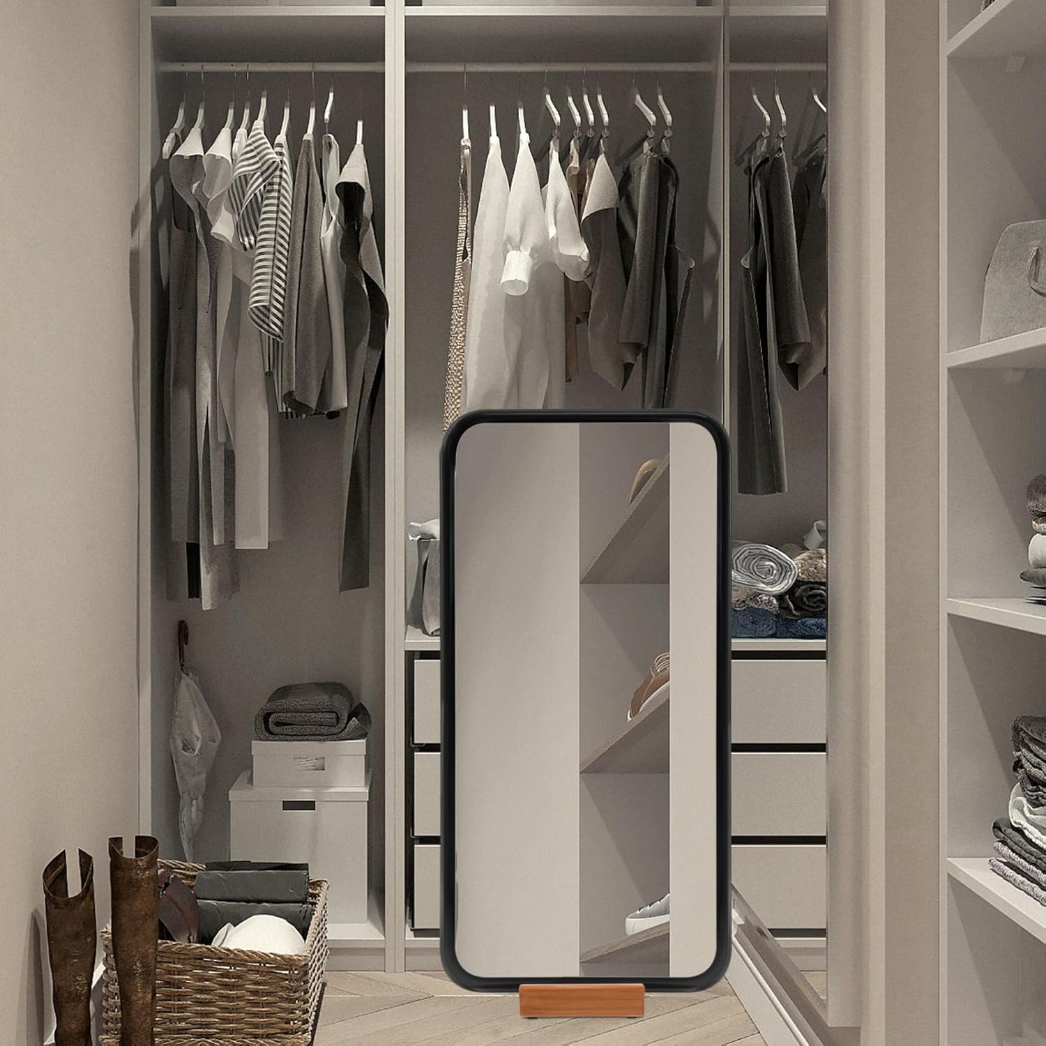 DOITOOL 2pcs Solid Wood Floor Mirror Base Modern Full Mirror Stand Non- Support for Bedroom and Living Room Elegant Minimalist Design Heavy Duty Holder