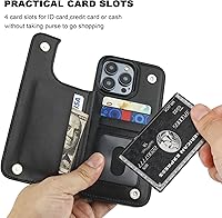 Vista 4 de ONETOP - Funda compatible con iPhone 15 Pro Max con soporte para tarjetas, funda de piel sintética con ranuras para tarjetas, doble cierre magnético