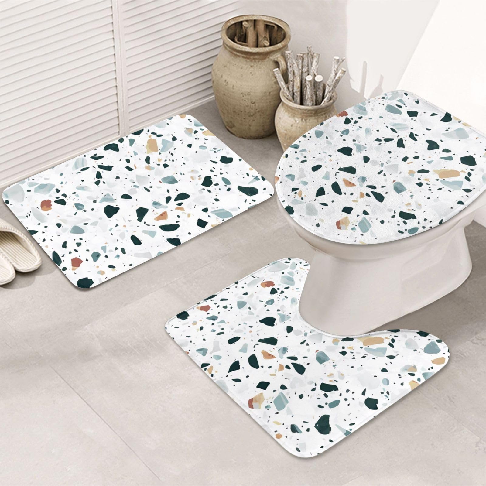 Tapis de salle de bain terrazzo lot de 3 antidérapants pour toilette et douche