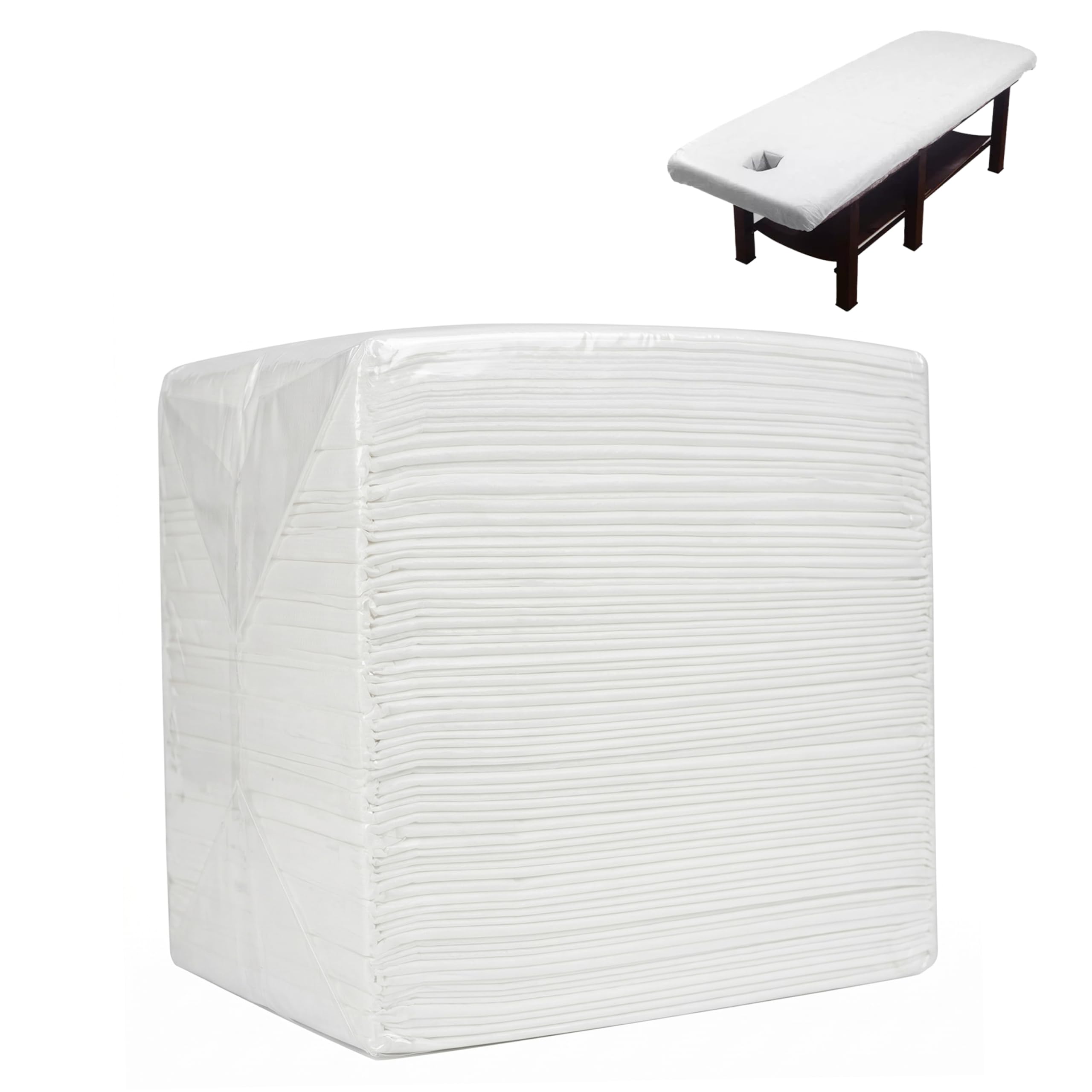 100 Sábanas Desechables, Funda de Cama de Masaje Impermeable a Prueba de Aceite con Sábanas No Tejidas con Orificio para la Cara para Salón de Belleza Spa, 31.5x71 Pulgadas, Desechables