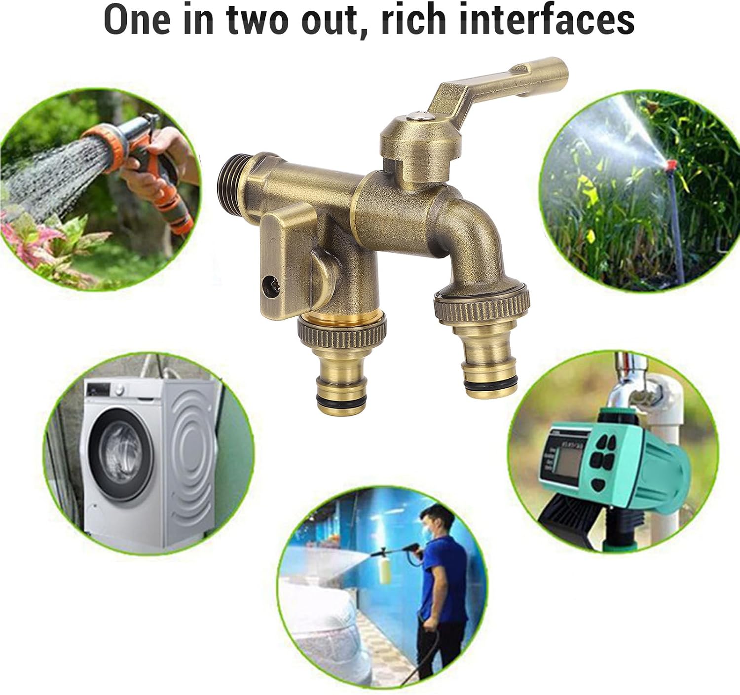 Outdoor Double Taps Water Faucet, Wall Mounted Garden 3/4in Inlet Brass Frost Proof Outside Water Tap Splitter with 2 25mm Outlets for Balcony Lawns