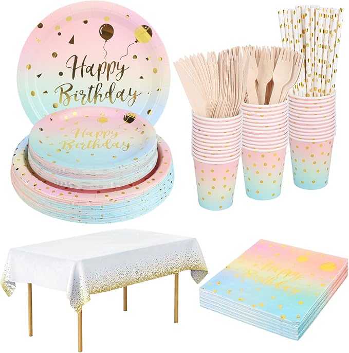 Eukalyptus-Geburtstagsgeschirr Set Für 16 Personen - Party Ohne Abwasch