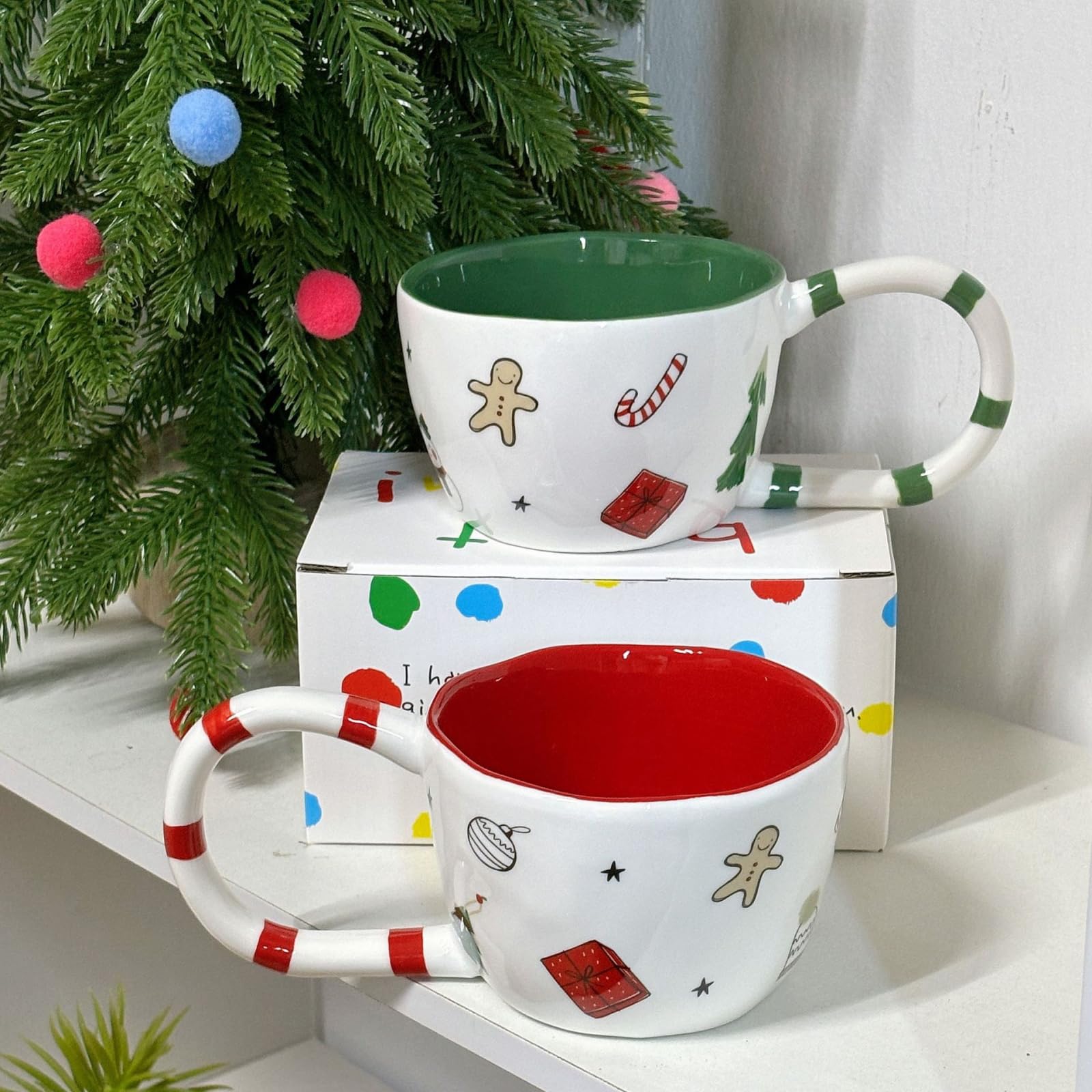 350 ml - 12 oz Creative Cartoon W Mug Noël Céramique Tasse à café - Vert - 350 ml
