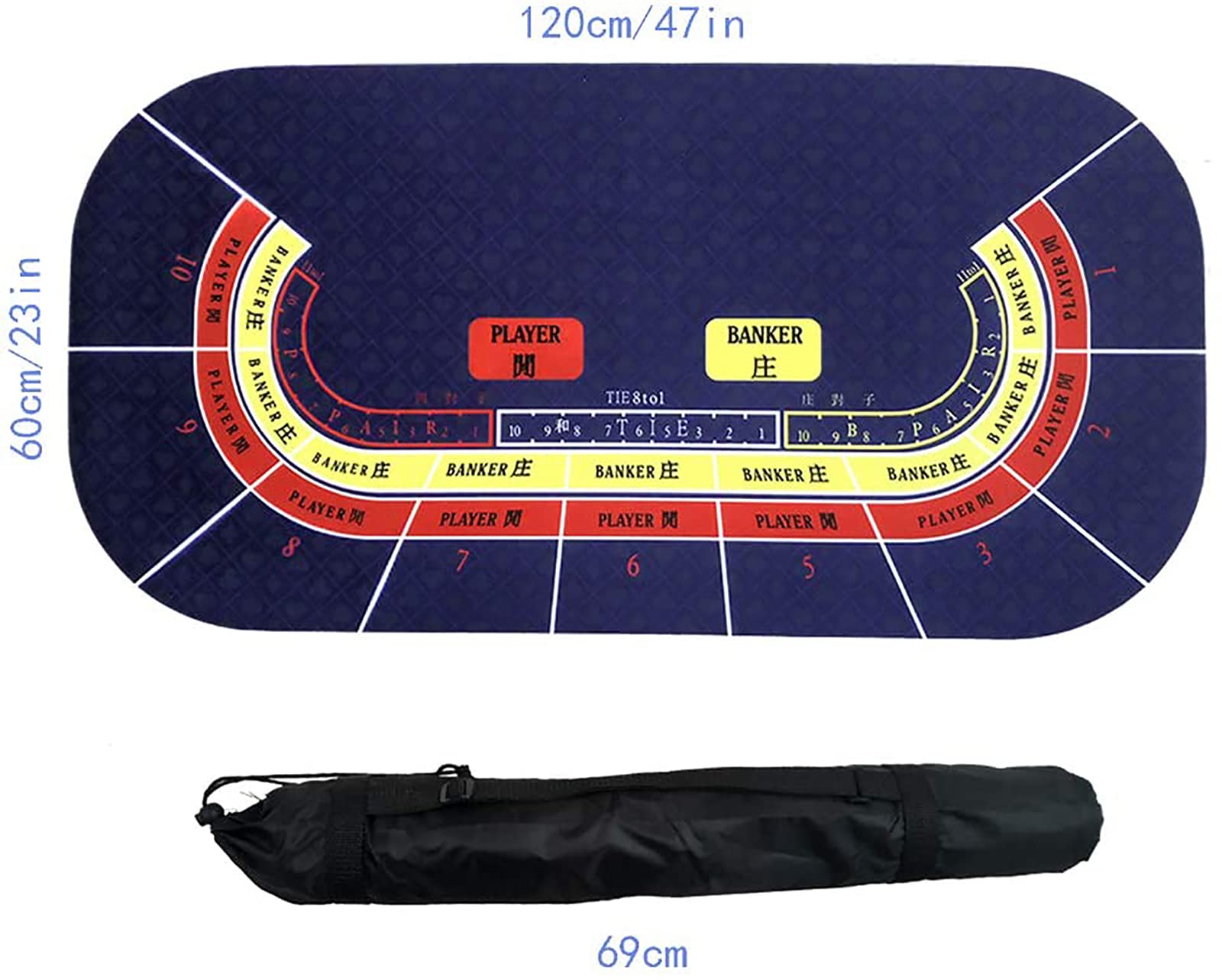 Table de jeu de poker pour 10 personnes | Tissu en daim et caoutchouc | Imperméable avec sac de transport | Idéal pour les fêtes à la maison et les joueurs de casino