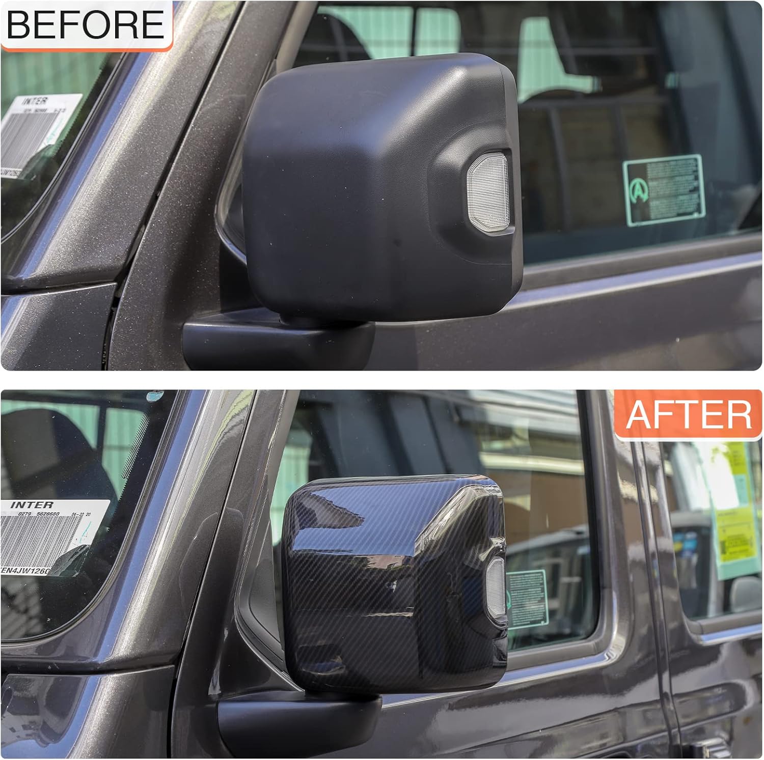 Rearview Mirror Cover Trim Shell Kit Car Rear View Mirror Exterior Decoration Accessories for Jeep Wrangler JL JLU 2018-2022 & Gladiator JT (Carbon Fiber Grain)