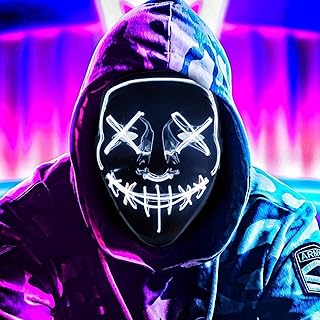 أقنعة مضحكة بإضاءة ليد من اكسسوارات الأزياء الاحتفالية التتنكرية من اولينكس، (لون أبيض)