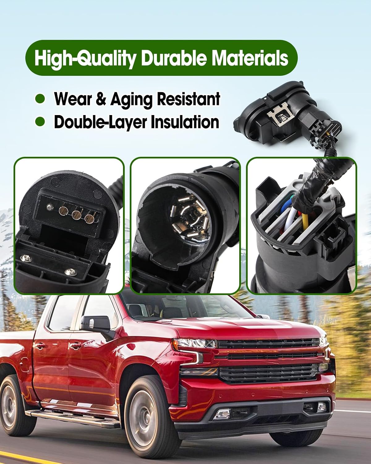 7 Pin Trailer Connector Wiring Harness Set Compatible with Ford GM Toyota Chevy GMC Dodge Ram, Multi-Tow Trailer Pickups Hitch Wiring Harness Connector