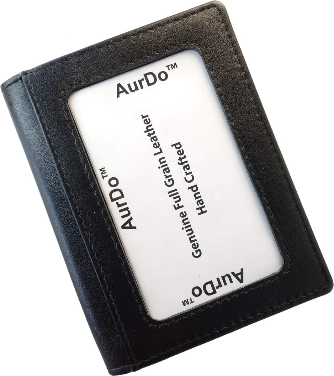 Men's RFID Blocking Double Id Bifold Slim Leather Wallet (Vegetable Tanned Black)