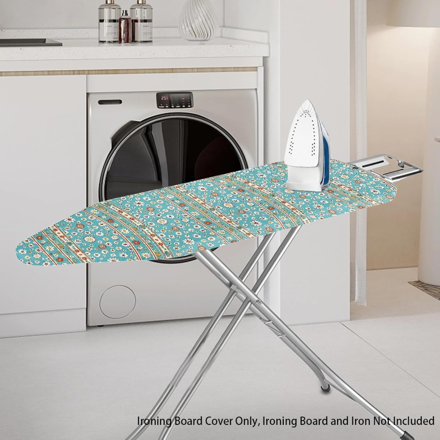 Flowers Ironing Board Cover,16"x55" Standard Ironing Board Cover with Elastic Edge and Hook and Loop Fasteners, Scorch & Stain Resistant, Polyester Home Ironing Board Covers, Bright Floral