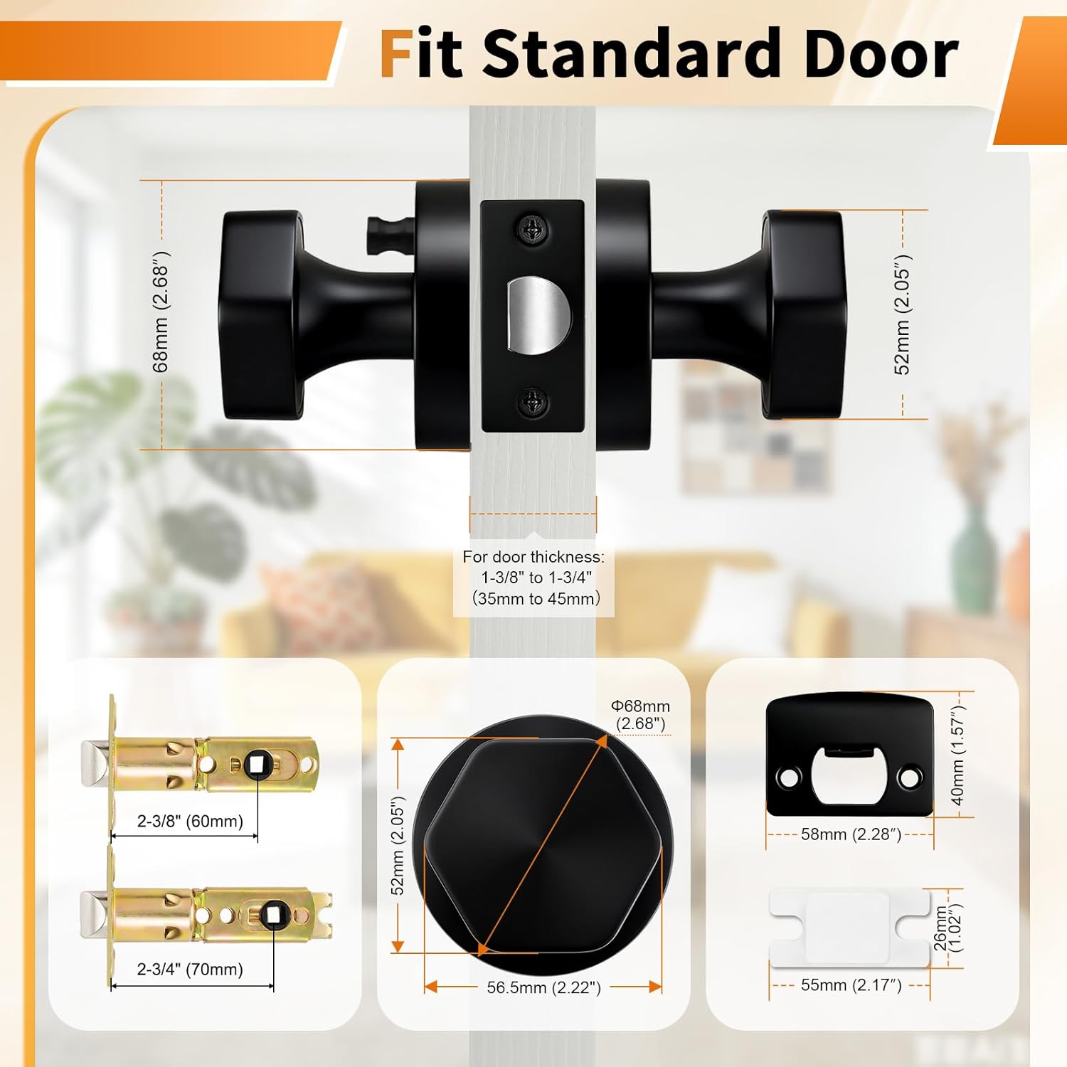 Probrico 6 Hexagon Privacy Door Knobs and 6 Black Closet Door Knobs Bundle Set, Black Interior Door Knobs for Bedroom Bahtroom Hallway