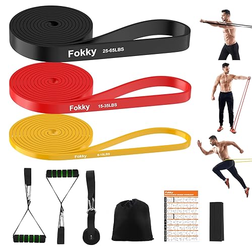 Fokky Elastique Musculation,5 Niveaux différents Élastique Musculation,Bande Elastique Musculation avec Poignées Ancre de Porte - Jaune, Rouge, Noir