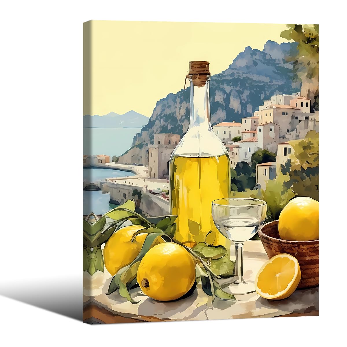 Italian Lemon Wall Art Summer Coast Food Drink Poster 12x16 inch Framed Vintage Yellow Rustic Limoncello Canvas Prints for Farmhouse Kitchen Bathroom