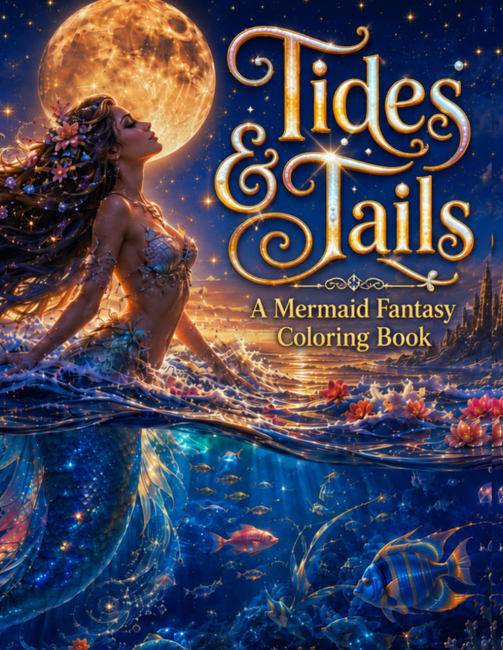 Tides & Tails: A Mermaid Fantasy Coloring Book: 30 Enchanting Underwater Scenes — Mermaids, Sea Creatures, Ocean Mandalas & Magical Illustrations for Teens and Adults