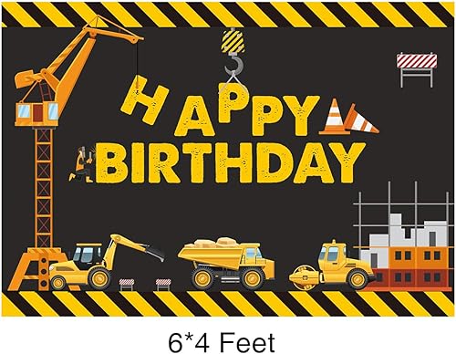 Miniatura 2 de Fondo de fotografía de fiesta de cumpleaños con temática de construcción, fondo de camión volquete, mesa de pastel, decoraciones de cumpleaños para