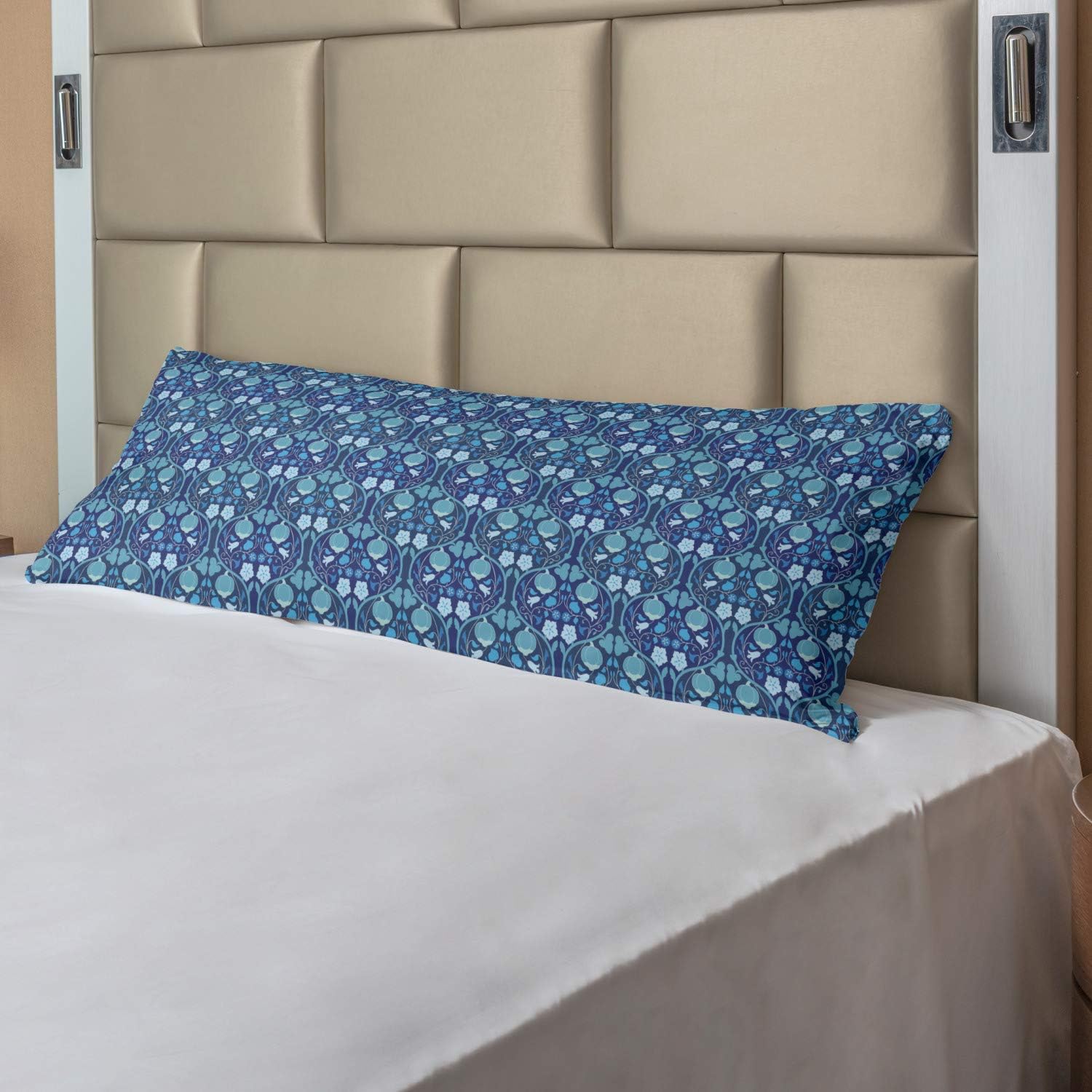 Ambesonne Floral Body Pillow Case Cover with Zipper, Pumpkin and Bindweed Pattern with Vertical Wavy Branches in Blue Tones, Decorative Accent Long Pillowcase, 21" x 54", Cadet Blue and Blue