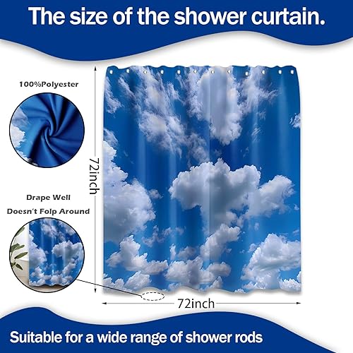 Miniatura 7 de Cortina de ducha con cielo azul y nube blanca, cortinas de ducha de paisaje natural, decoración de baño, bañera, juegos impermeables con 12 ganchos,