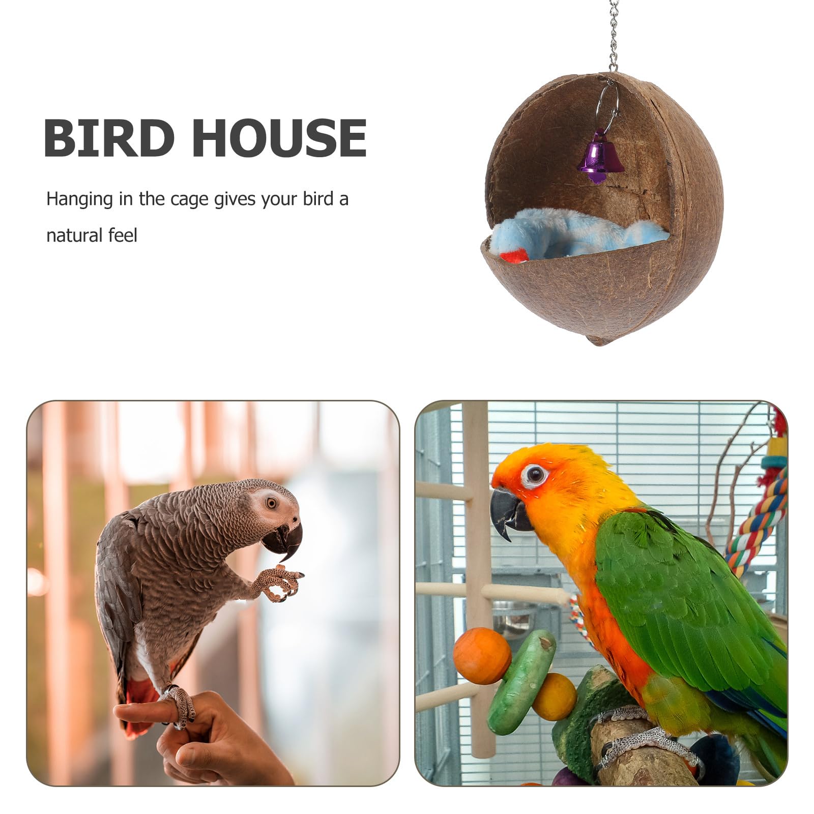 Casa Natural para Loros Nido Colgante y Campana, Cama para Pájaros para Jaula, Adecuado para Descanso de Agapornis y Periquitos Color Aleatorio — view 9