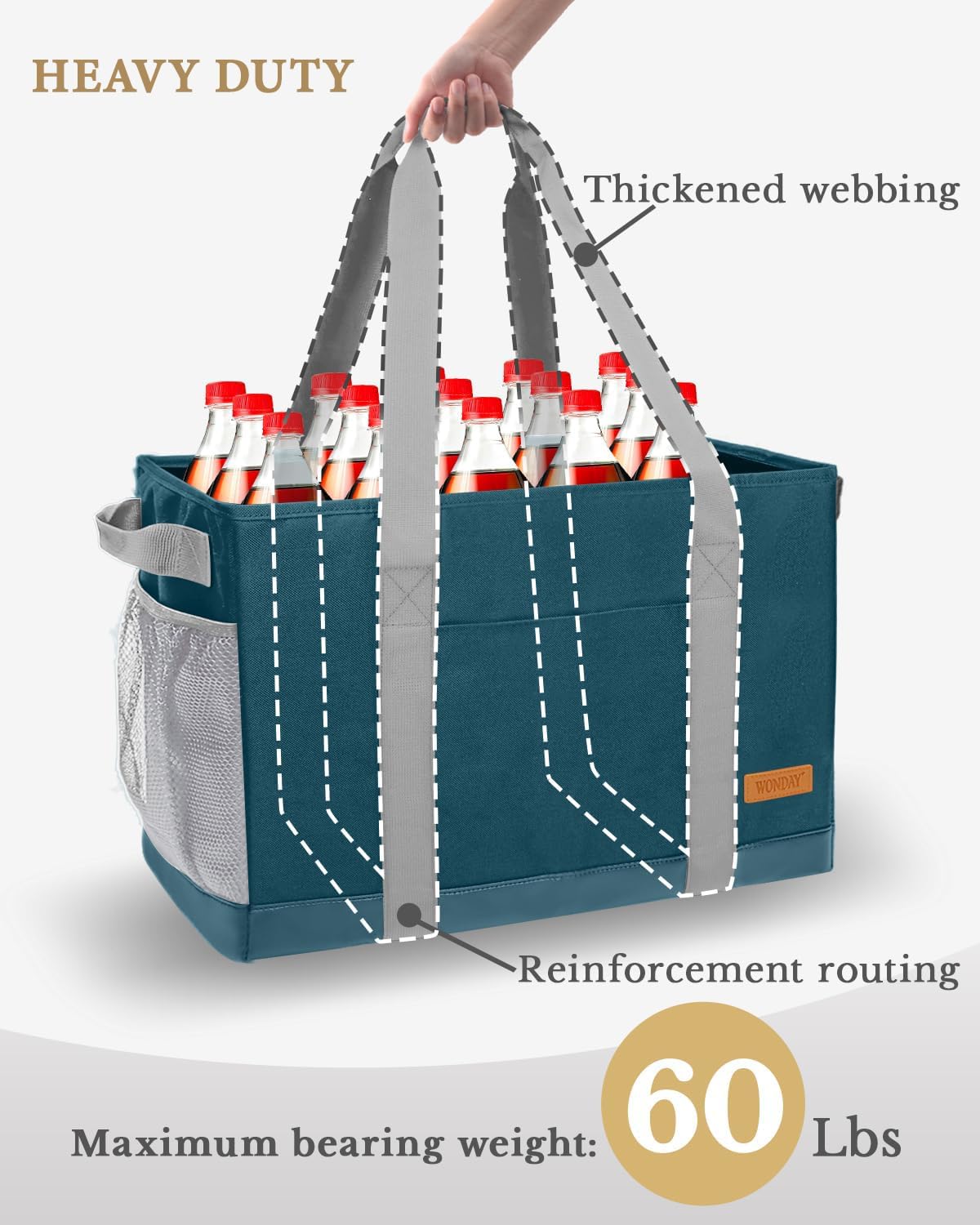 WONDAY Extra Large Utility Tote Bag - Standing Reusable Grocery Bag with Handle - Image 7