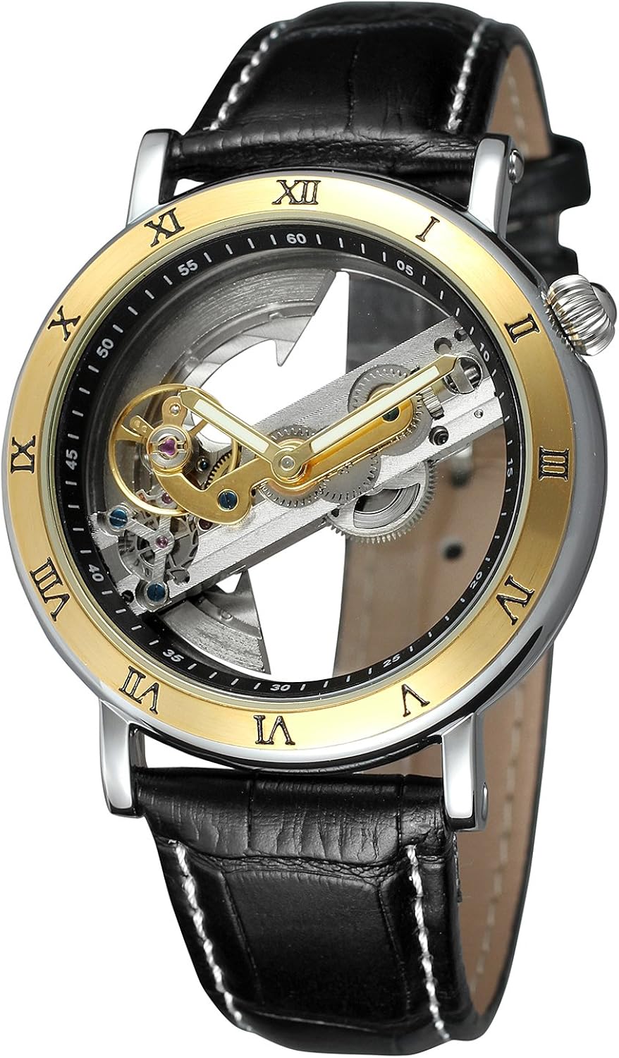 FORSINING Men's Unique Design Automatic Movement Analog Dial Popular Style Skeleton Watch with Leather Strap