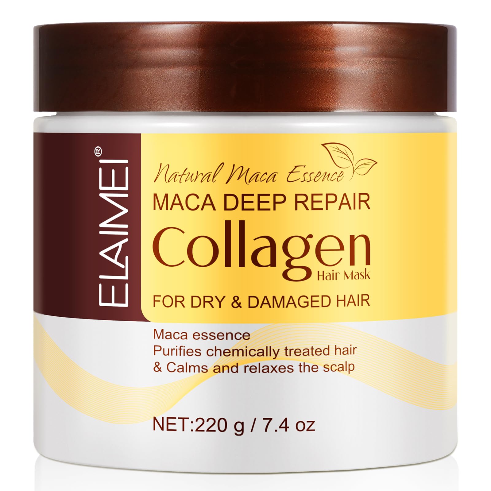 Maca Collagen Hair Mask for Dry & Damaged Hair - 220ml with Moroccan Argan Oil, Deep Repair & Nourishing Moisturizing Treatment