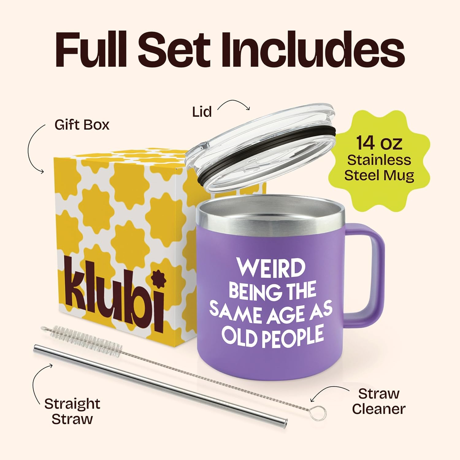 KLUBI 40th Birthday Gifts Women - Weird Being The Same Age As Old People 14oz 50th 60th Birthday Gifts for Women Over 60 Purple Bday Gift Ideas for Adults Cute Funny Celebration Gift for Elderly - Image 3