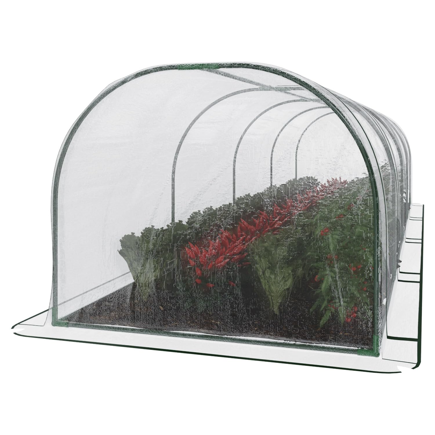Serra A Tunnel in Acciaio Per Piante Fiori Orto Giardino Telo In PVC Trasparente Con 3 Porte Avvolgibili A Cerniera Protezione Piante Giardinaggio 295 x 100 x 80 Cm