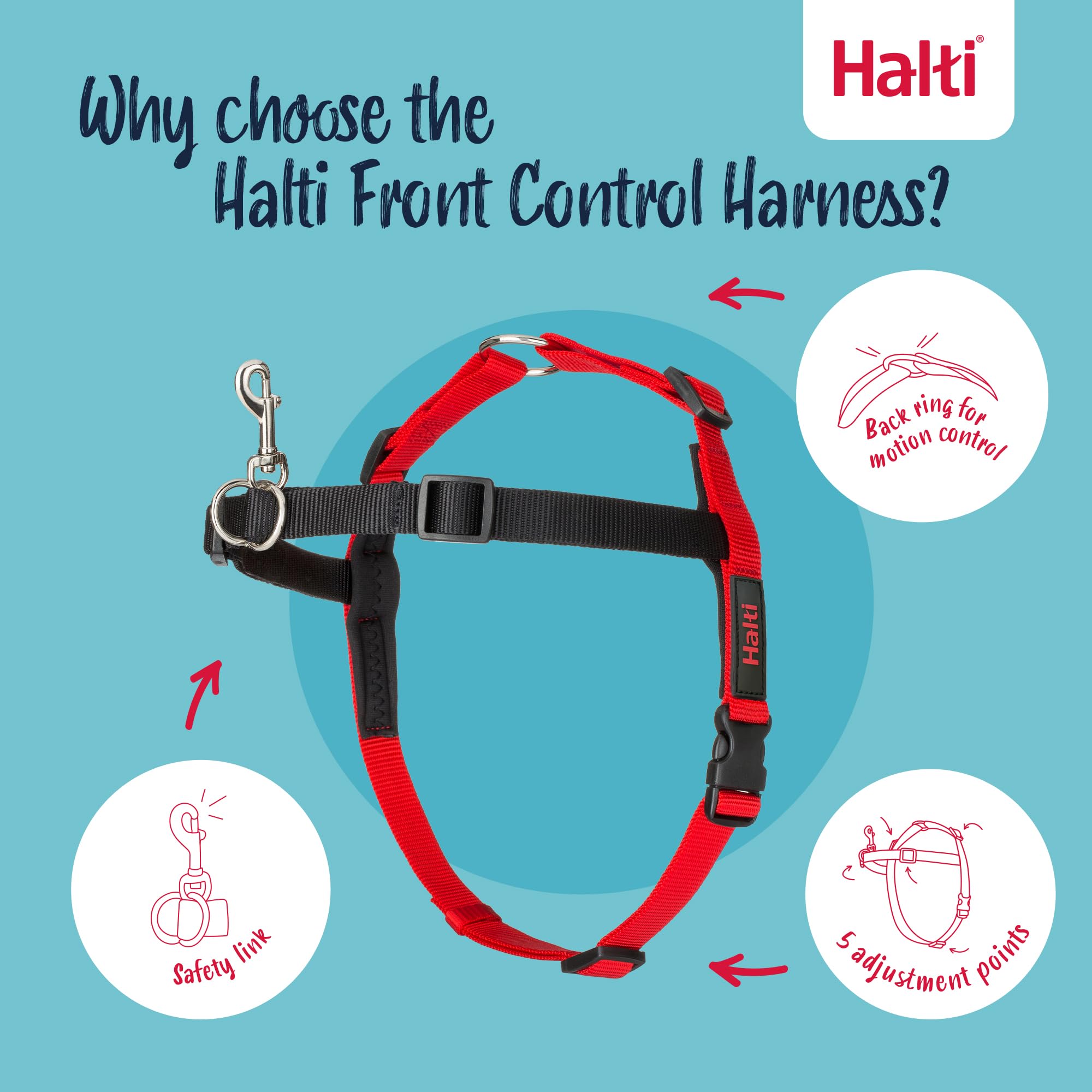 HALTI Arnés de Control Frontal tamaño Grande y Correa de Entrenamiento HALTI tamaño Grande, Paquete Combinado Negro – Evita Que tu Perro Tire de la Correa. Ajustable, Ligero y fácil de Usar. Adecuado