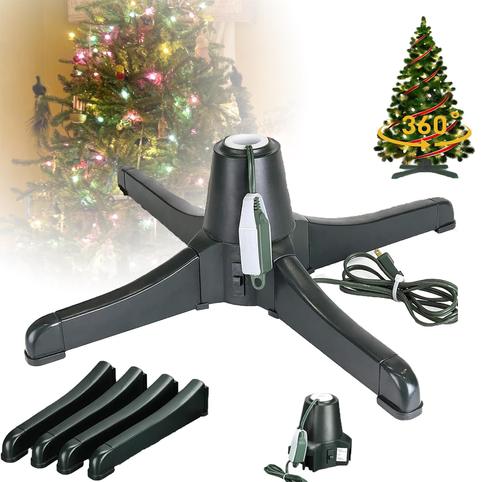 Soporte giratorio 360° para árbol de Navidad artificial con tres modos de ajuste de base