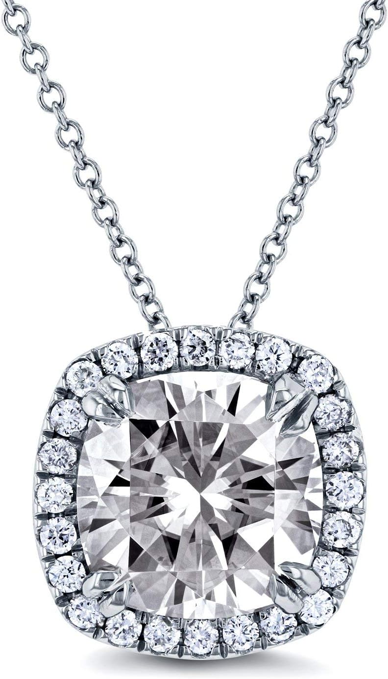 Kobelli Moissanite Cushion Necklace 3 CTW in 14k White Gold (16" Cable Chain)