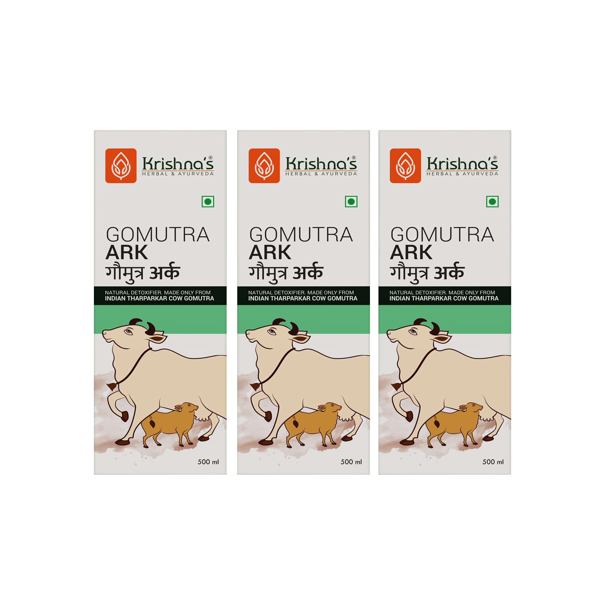 Krishna's Gomutra Ark - Natural detoxifier -100% Pure & Natural Go Ark - Indian Tharparakar Gomutra - Sugar free Juice with No Added Color or Flavour -500 ml (Pack of 3)