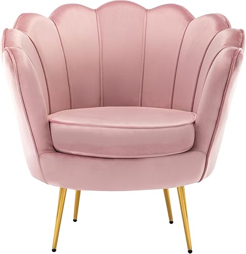 Miniatura 8 de DAGONHIL Silla decorativa tapizada moderna de mediados de siglo, silla de tocador de pétalos, sofá individual de terciopelo retro con patas de metal