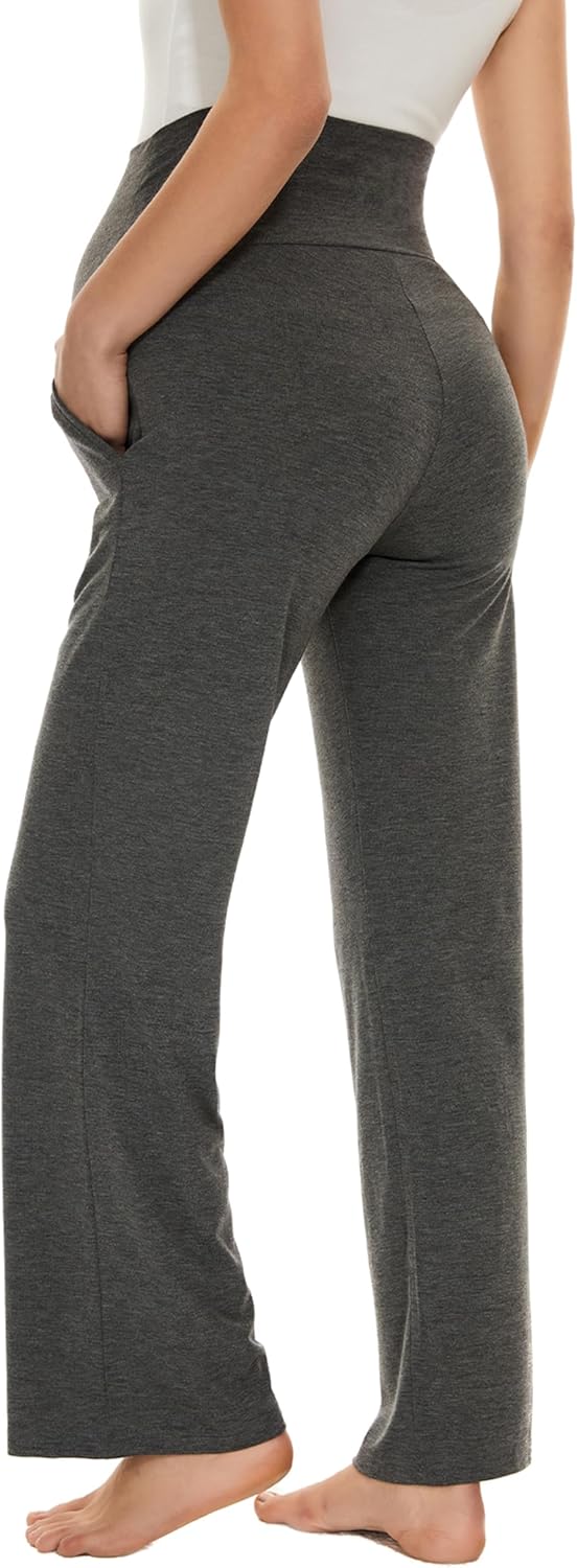 Ecavus Women's Maternity Wide/Straight Versatile Comfy Palazzo Lounge Pants Stretch Pregnancy Trousers with Pockets - Image 6