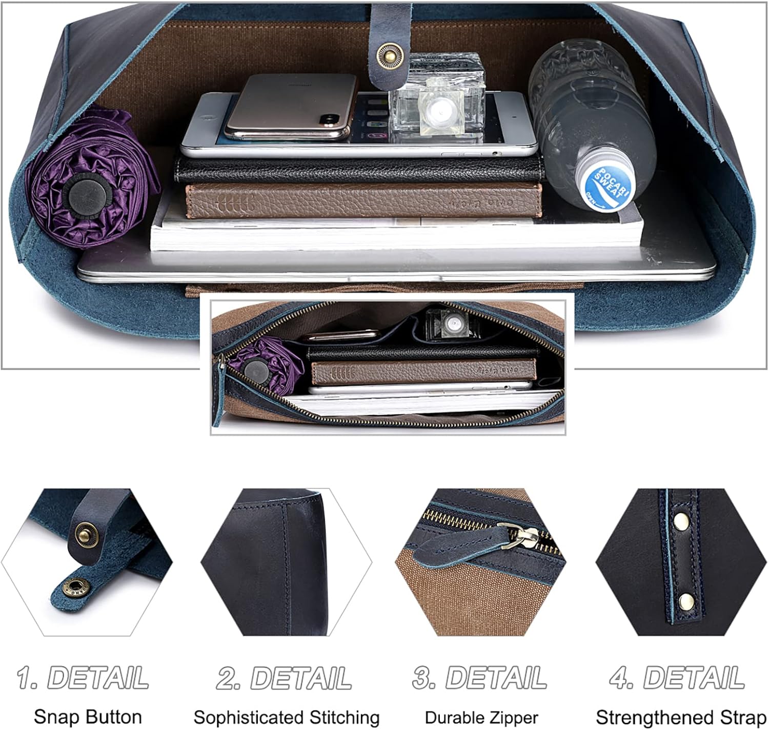 S-ZONE Genuine Leather Shoulder Tote Bag for Women Large Handbag Work Purse | Genuine Leather, Shoulder, Large, Work - Image 6