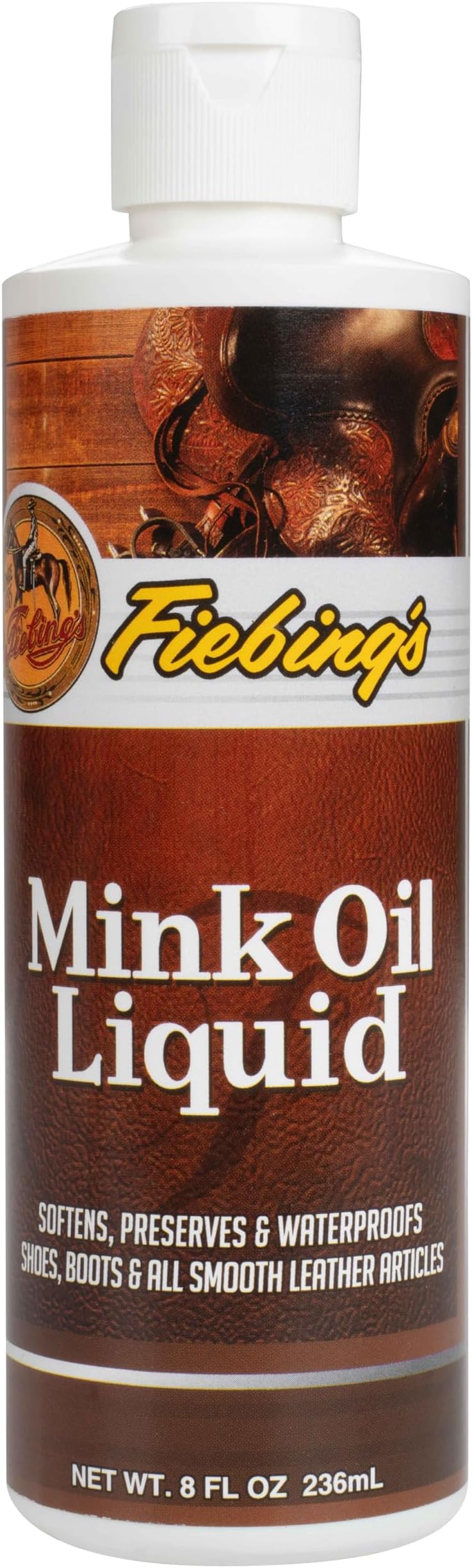 Fiebing's Liquid Mink Oil for Leather Boots (8 fl oz) - Leather Cleaner & Conditioner - Waterproof, Preserve, Soften All Smooth Leathercraft & Vinyl - Prevents Salt Stains - Use On Couch, Shoe, Purse