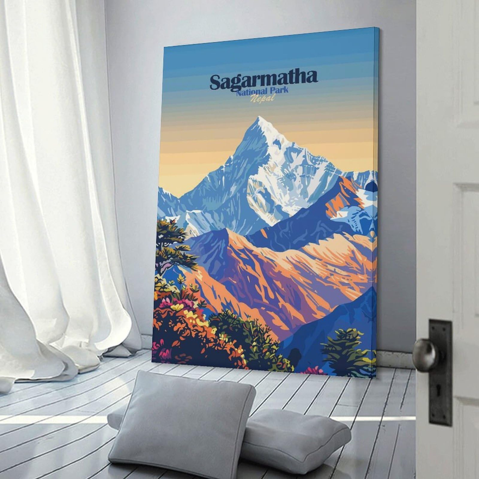 Junmoney Canvas Wall Decor Sagarmatha National Park Nepal Illustration, 20x30inch(50x75cm), for Restful Interiors, Bedrooms Or Small Rooms, Canvas Wall Decor for Personal Spaces