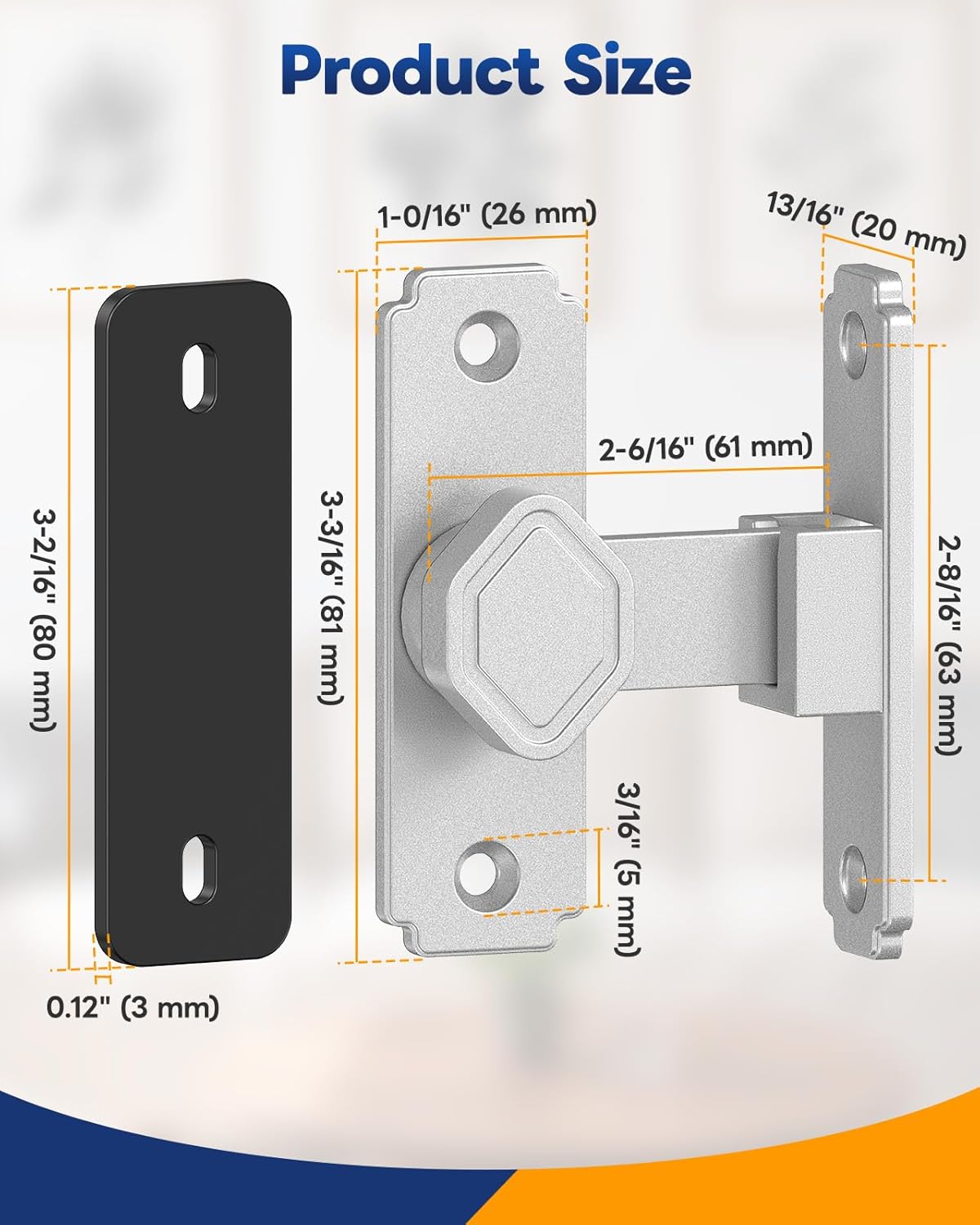 90 Degree Barn Door Lock, Sturdy Aluminum Alloy Sliding Door Lock, Home Security Gate Latch Fit for Barn, Bathroom, Garden, Fence (Silver-4 Pcs)