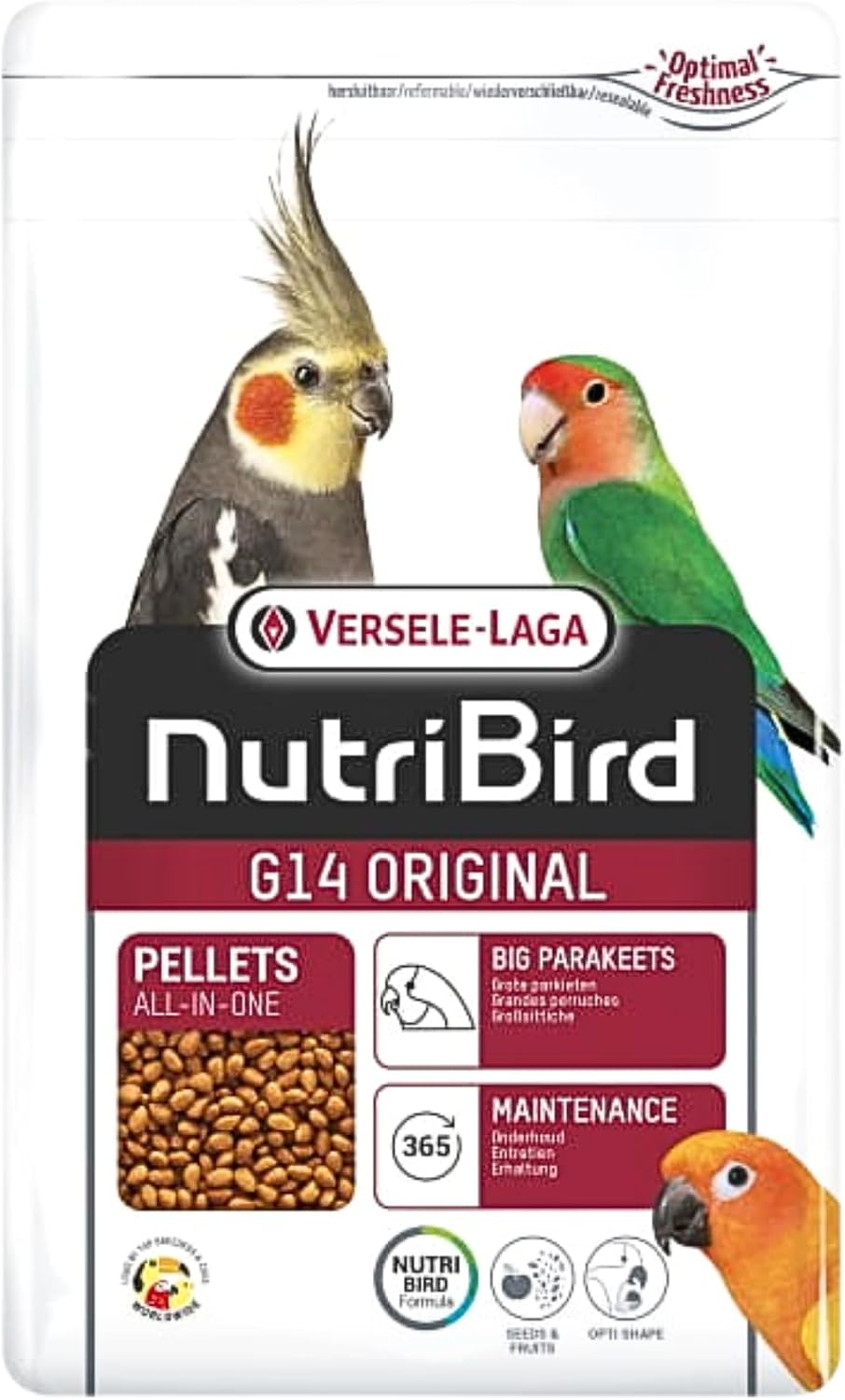 Nutribird G14 Original Pellets f r Gro sittiche 1 kg Mit Pr biotika Versele-Laga Alleinfuttermittel Zur Unterst tzung der normalen Darmflora und des Gefieders Mit MOS Yucca Vitaminen