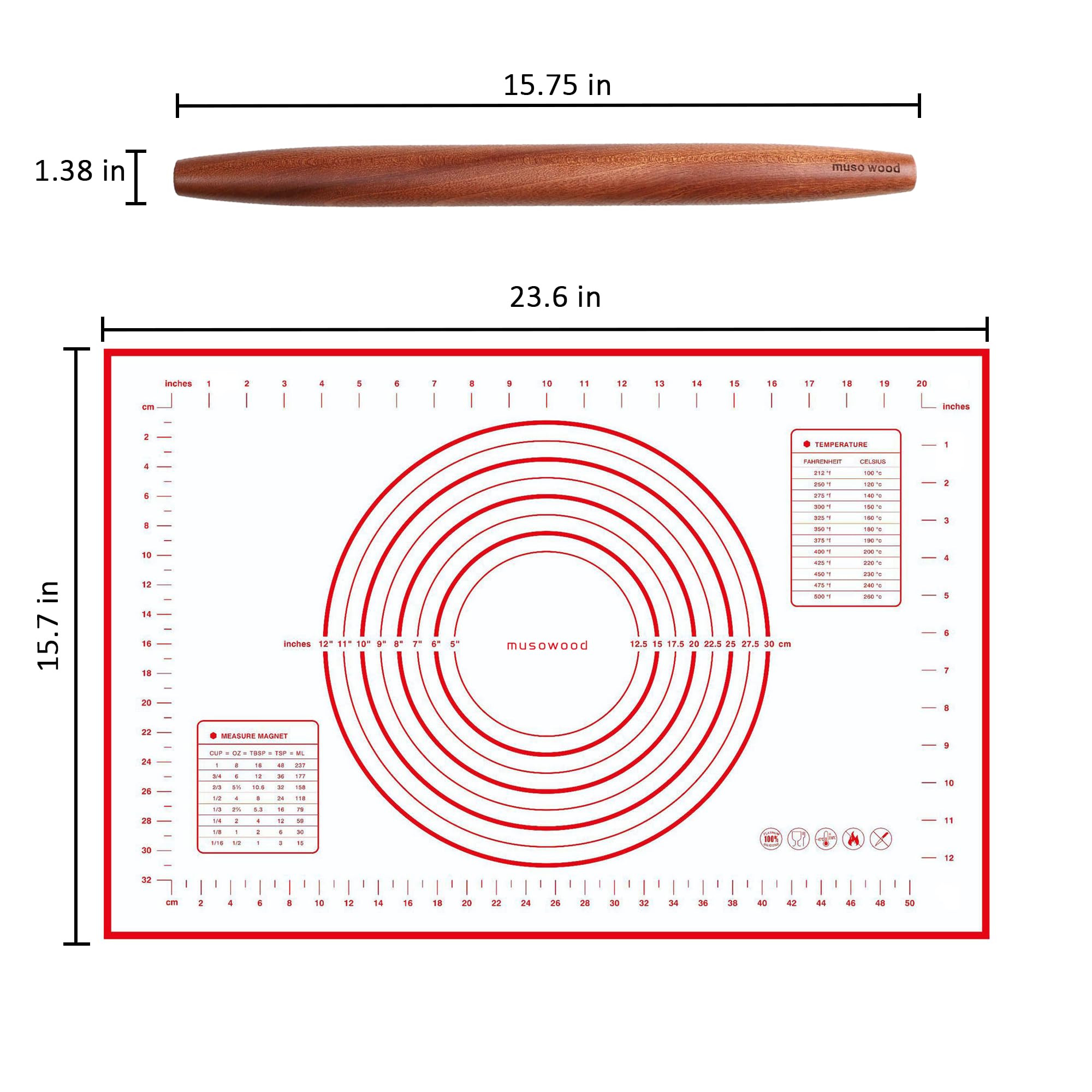 Rouleau à Pâtisserie En Bois Sapele 40 Cm – Antiadhésif, Conique – Pour Fondant, Pizza, Biscuits