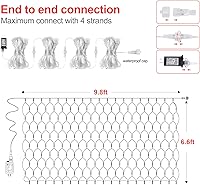Vista 7 de Woohaha - Luces de red de Navidad para exteriores, 9.8 x 6.6 pies, 192 luces LED de hadas con 8 modos de iluminación, luz conectable para arbustos