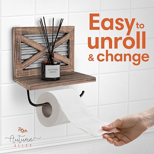 Miniatura 5 de Autumn Alley Soporte de papel higiénico rústico con estante para toallitas  Decoración rústica de baño de granja  Accesorios de baño de granja y