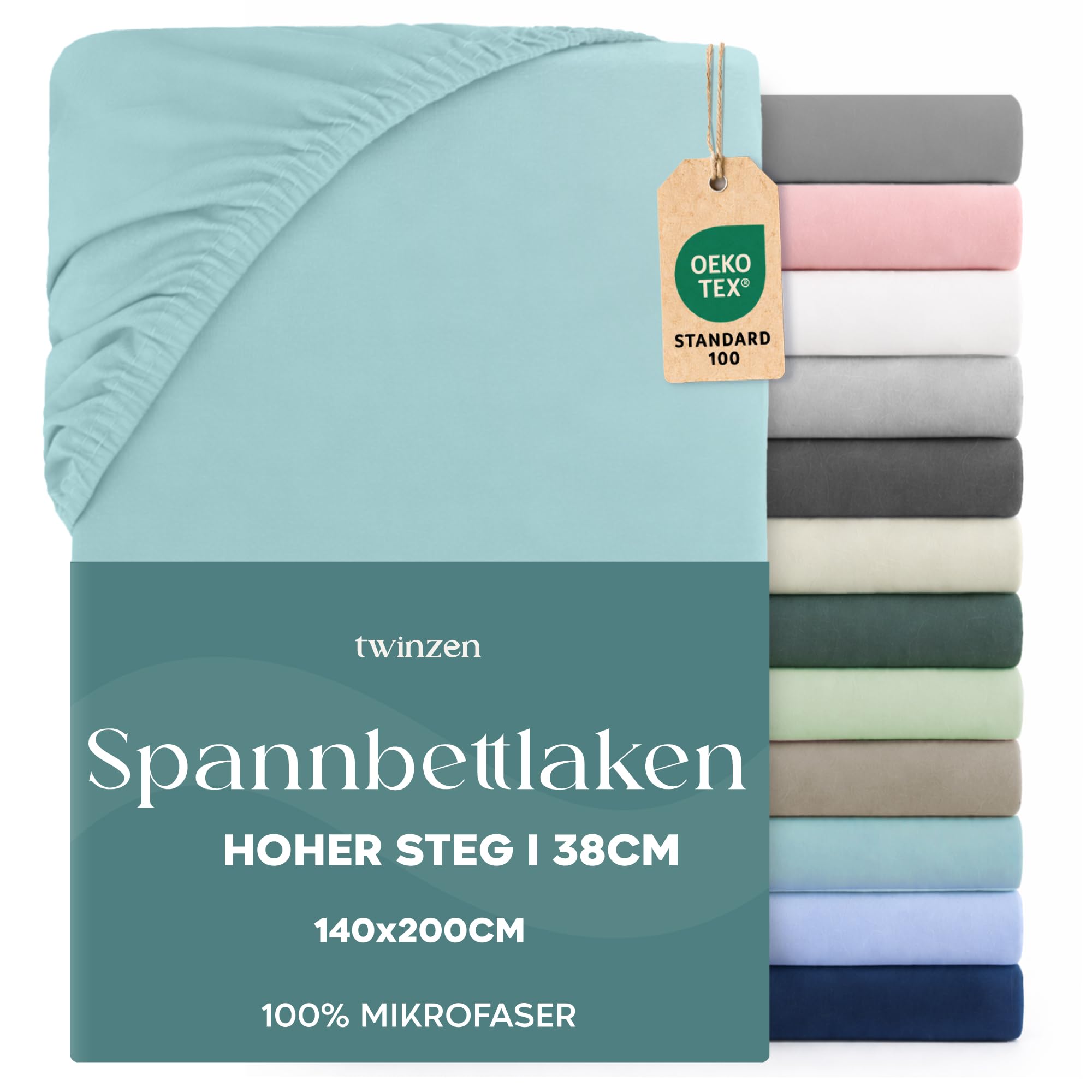 Twinzen Spannbettlaken - 35 cm Tiefe Tasche - 100% Polyester Mikrofaser Bettlaken - Oeko Tex Zertifiziert, Bettlaken mit Gummizug