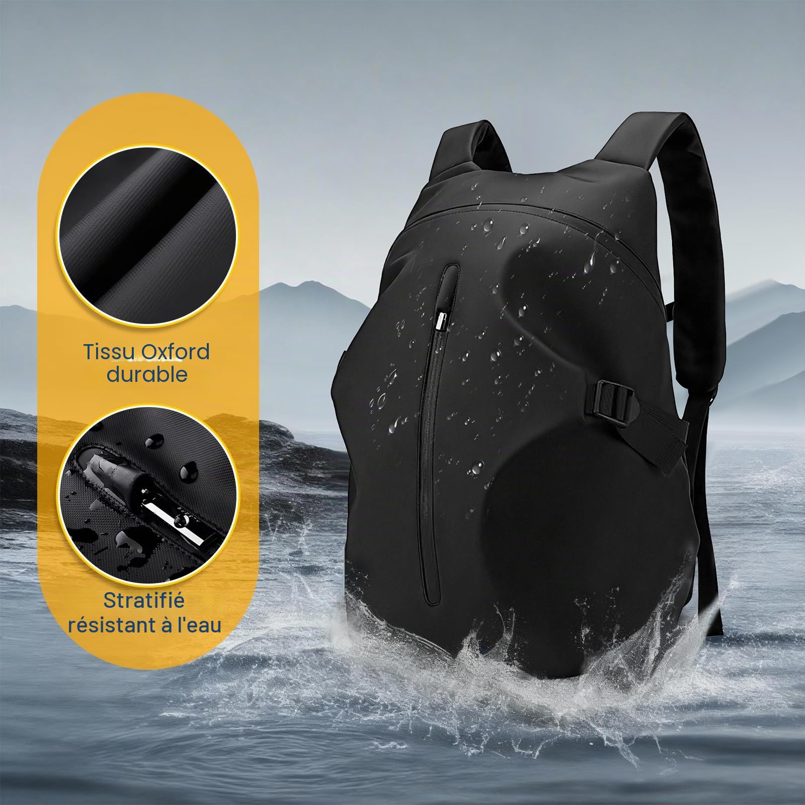 Sac à dos de moto résistant à l'eau avec compartiment pour casque, sac à dos de voyage, sac à dos pour ordinateur portable, sac à dos léger et décontracté pour l'école, noir