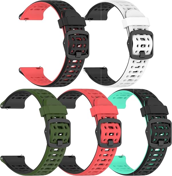 FitTurn 5 paquetes de bandas deportivas compatibles con Huawei Watch GT Runner 2/5 4 Pro/GT 6 5 4 3 2 Pro/GT 2e/GT 6 5 4 46mm/GT2 46mm/GT Active/GTR 4 bandas para hombres mujeres 22mm, correa de silicona suave transpirable