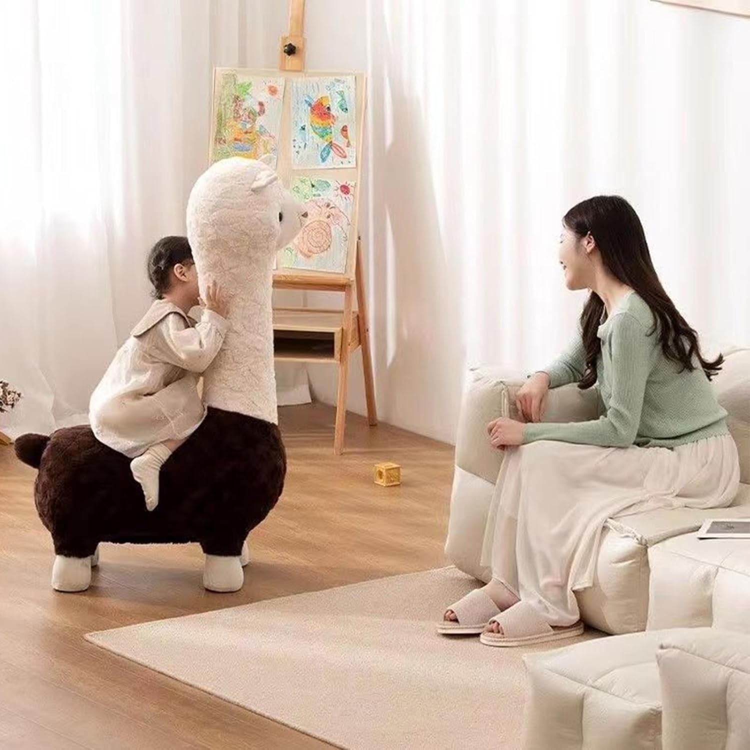 Alpaca Stool, Cute Animal Animal Seat, Portable Shoe Changing Stool Leisure Chair Footstool for Living Room Kid(35x65x110cm(14x26x43inch), A)