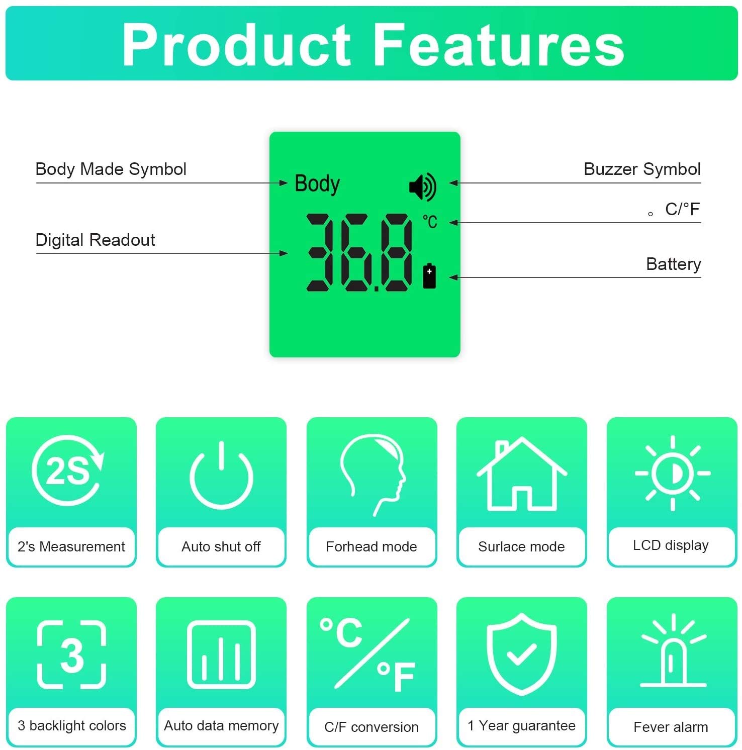 Virolizer Infrared Digital Non Contact Thermometer - High Precision, White - Image 4