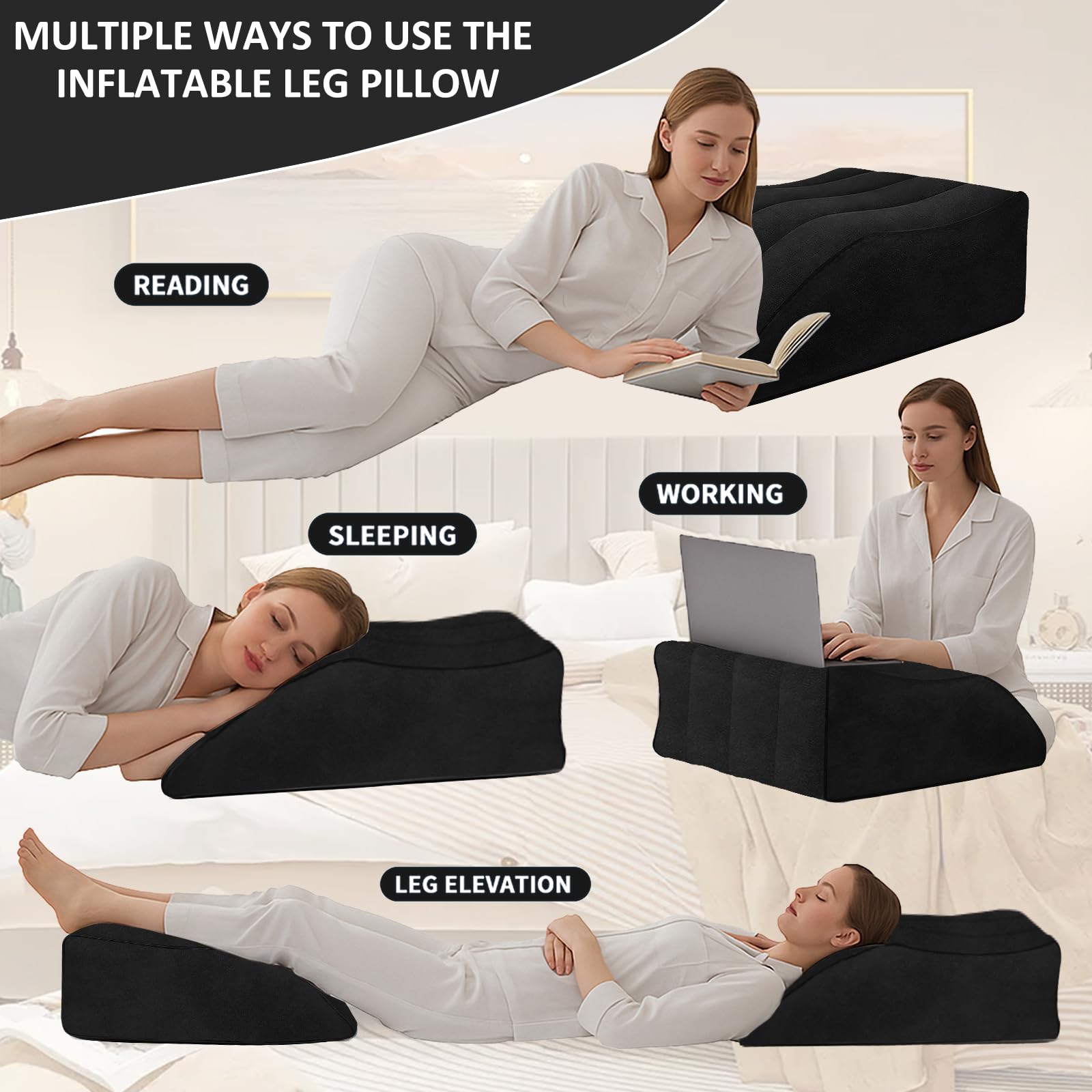 Venenkissen Beinhochlagerungskissen mit Schlafmaske – Beinkissen zum Hochlagern, Keilkissen Bett für Bett und Couch, Verstellbares Beinkissen als Beinhochlagerungskissen nach op