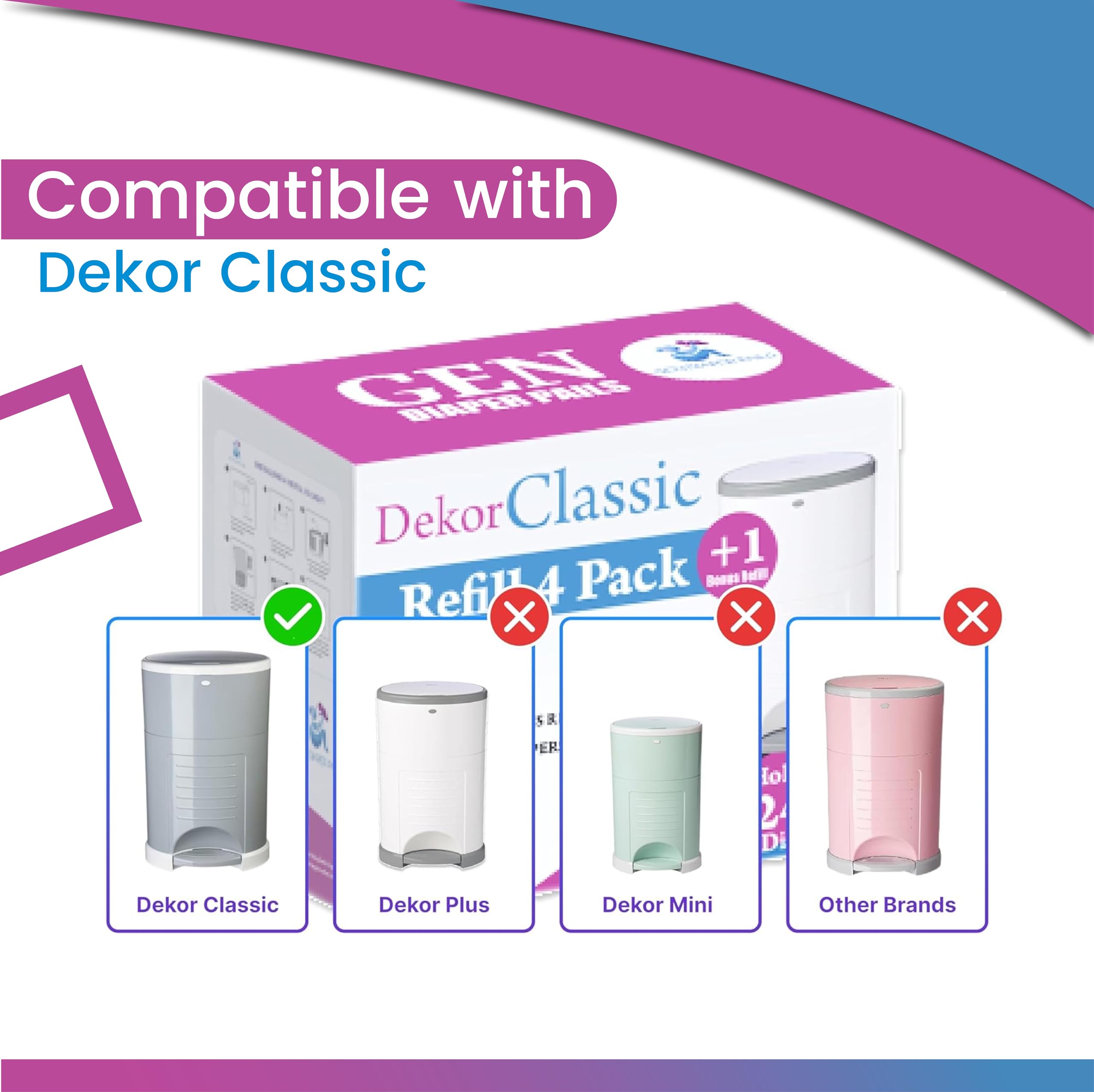 Recambios compatibles con cubos de pañales DEKOR CLASSIC | Paquete de 4 + 1 | Exclusivo 30% de grosor extra | Recambios de cubo de pañales con potente eliminación de olores | Forros de repuesto con