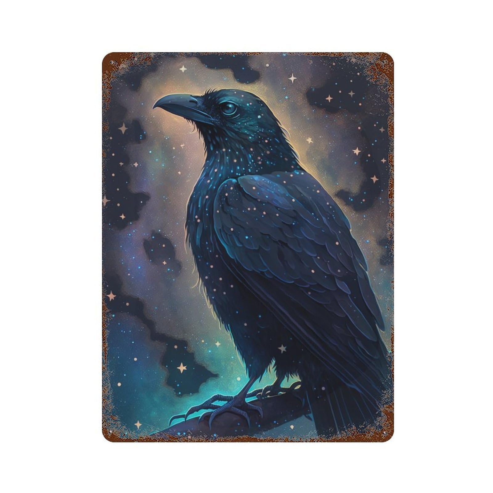 Cosmic Raven Art Print-1 15.7"x11.8" Rustic Tin Plaque, Novelty Wall Decor for Bistro, Counter And Cafe Decor
