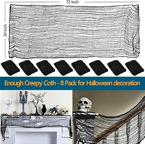 Miniatura 2 de 8 piezas de tela espeluznante de Halloween de 30 x 72 pulgadas, tela espeluznante para declaraciones de Halloween, tela suelta negra para decoración